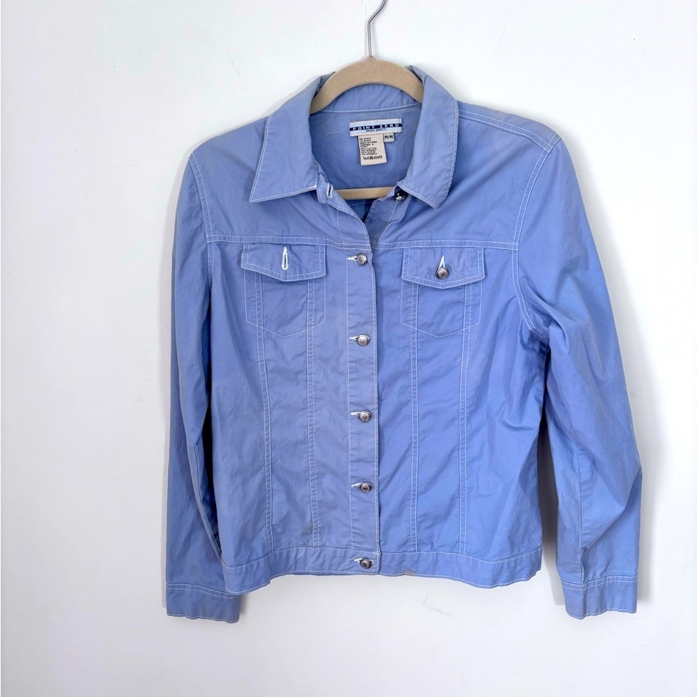 Point Zero Y2K Button Up light Blue Cotton Jean Jacket Size Medium